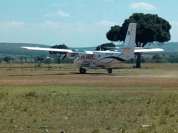 Safari aircraft flying from Zanzibar to Serengeti