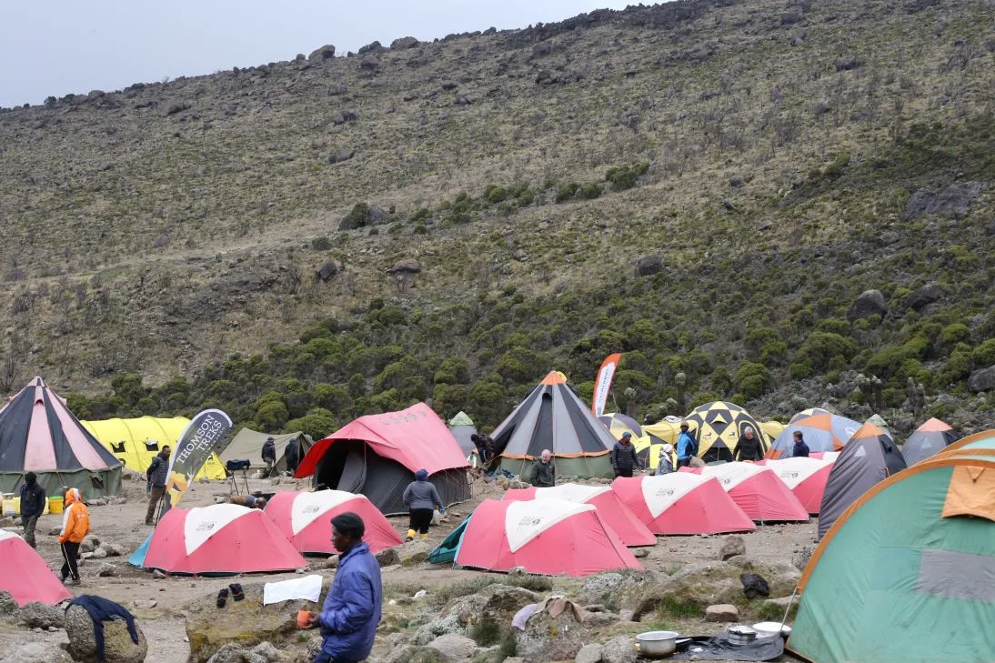Mount Kenya climbers trekking through the alpine landscape on the Sirimon–Chogoria route